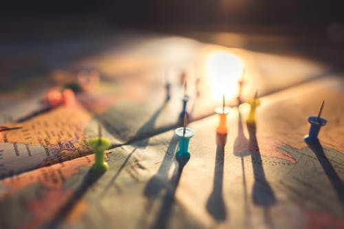 World map with pins