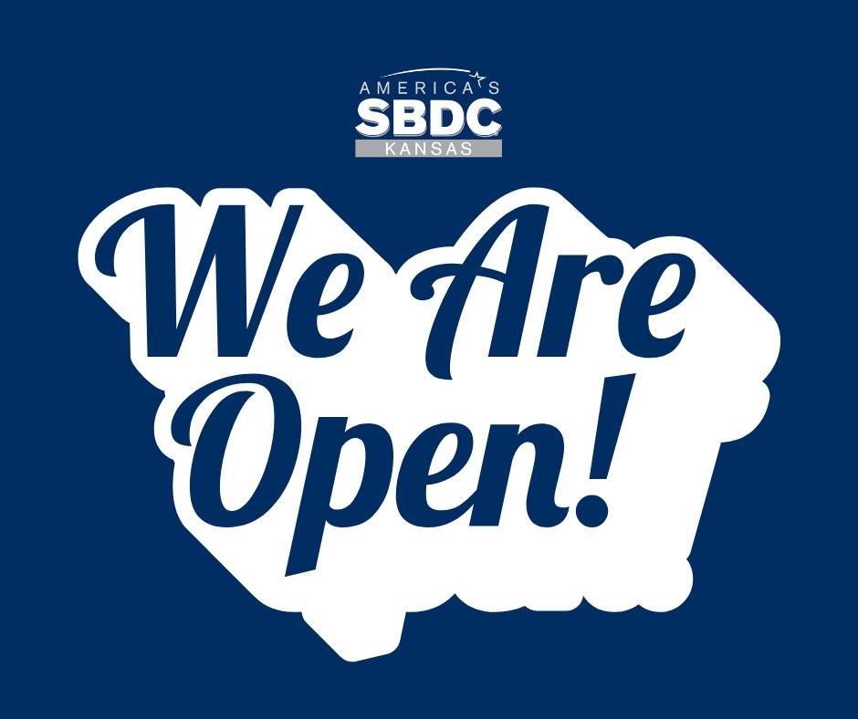 Text that says "we are open"